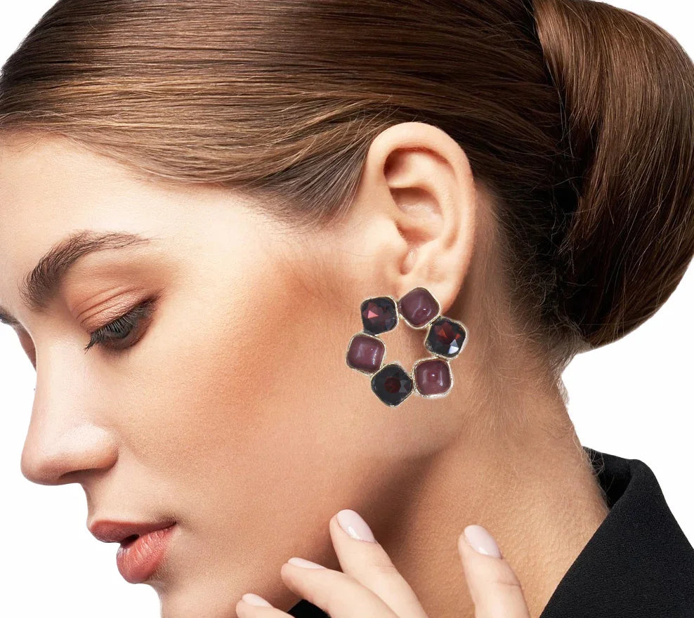 RedMaroon Radiance Stud Earrings - Amulya Gems