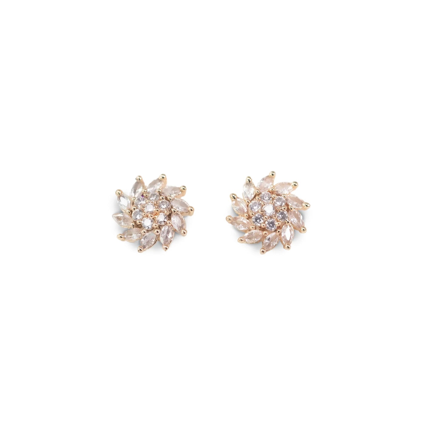 White Floral Cluster Rose Gold Stud Earrings - Amulya Gems