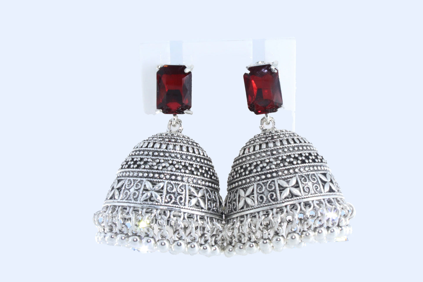 Royal Midnight Jhumka with Deep Red Stones - Amulya Gems