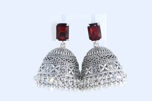 Royal Midnight Jhumka with Deep Red Stones - Amulya Gems