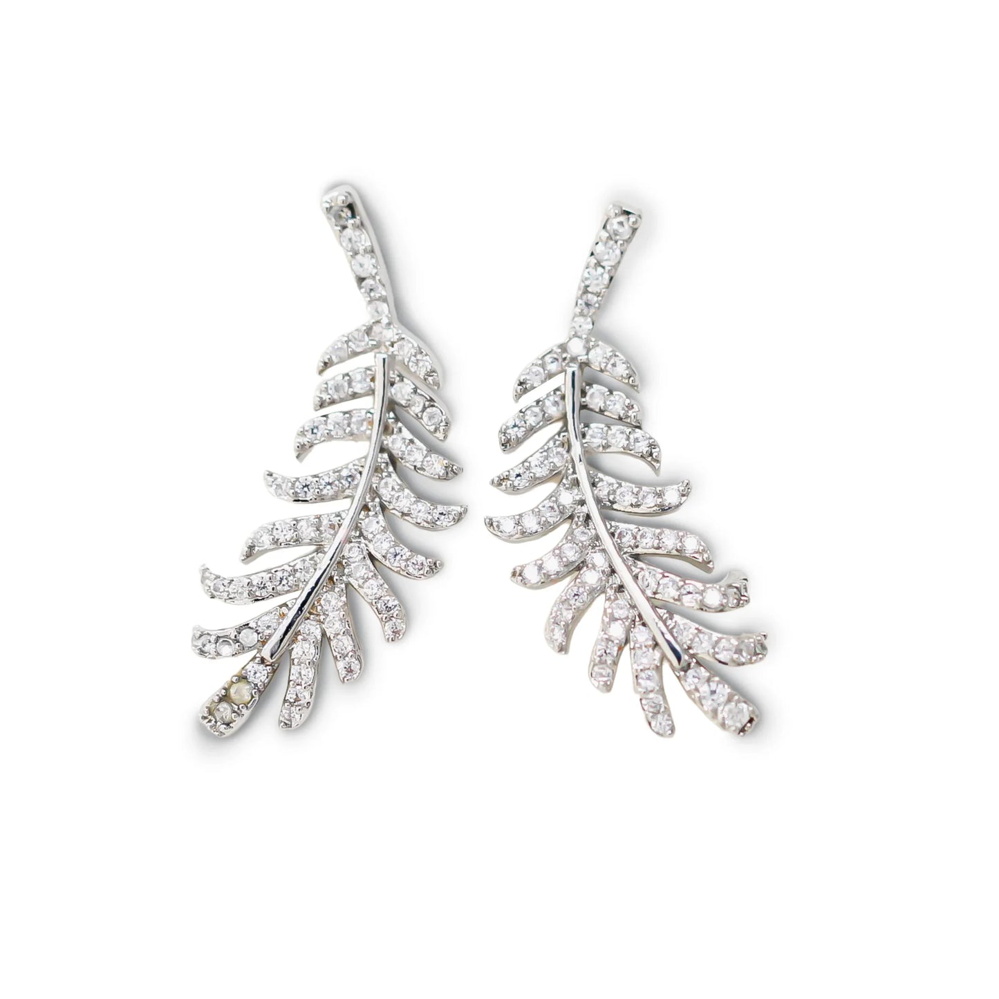 Crystal Feather Stud Earrings - Amulya Gems