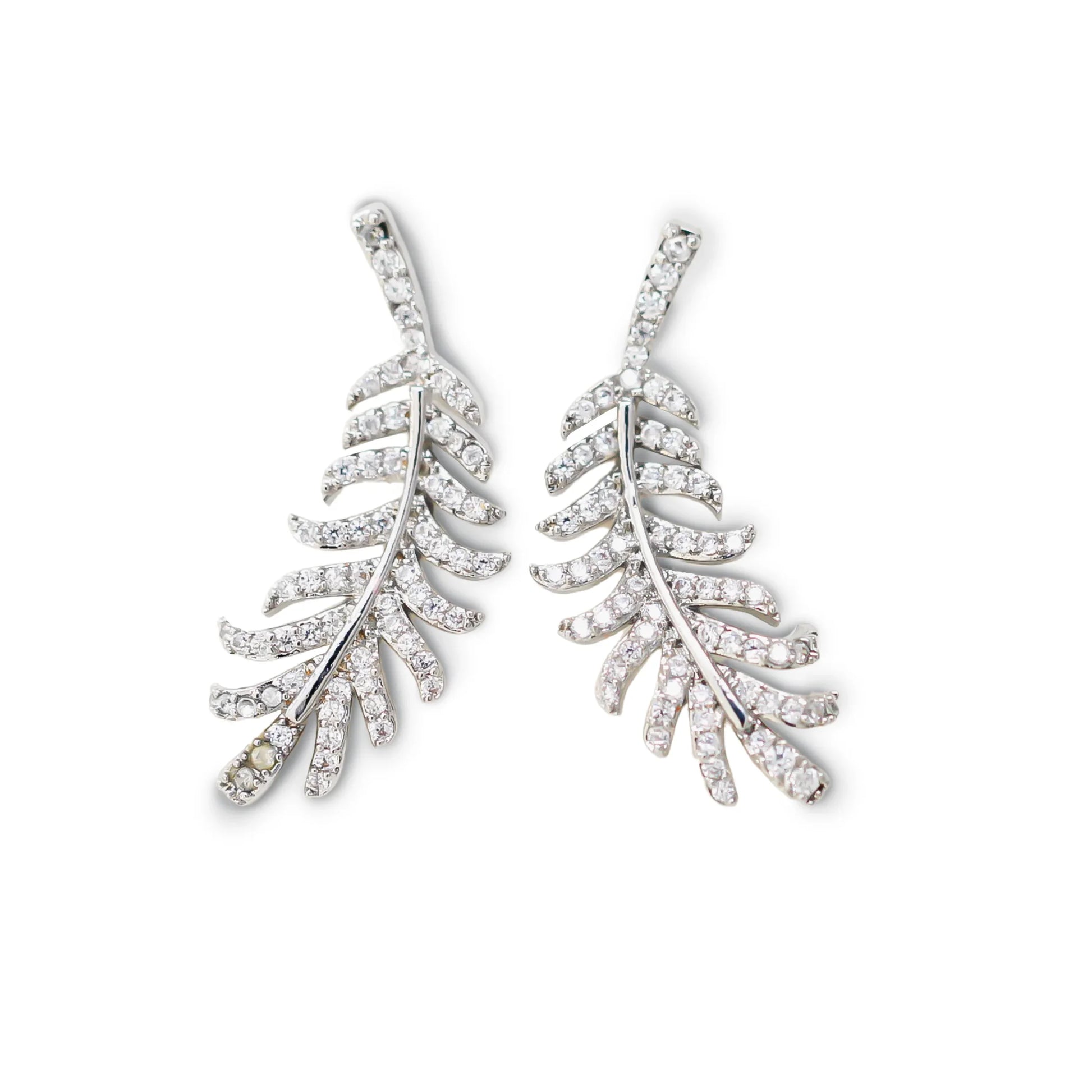 Crystal Feather Stud Earrings - Amulya Gems
