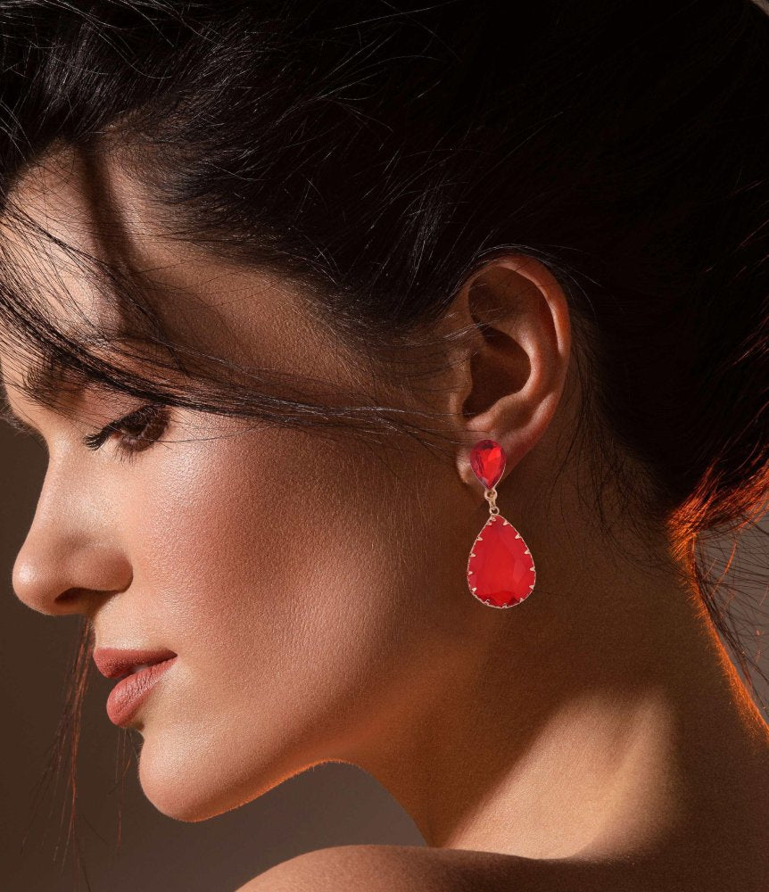 Rose Gold Plated Red Crystal Drop Earrings