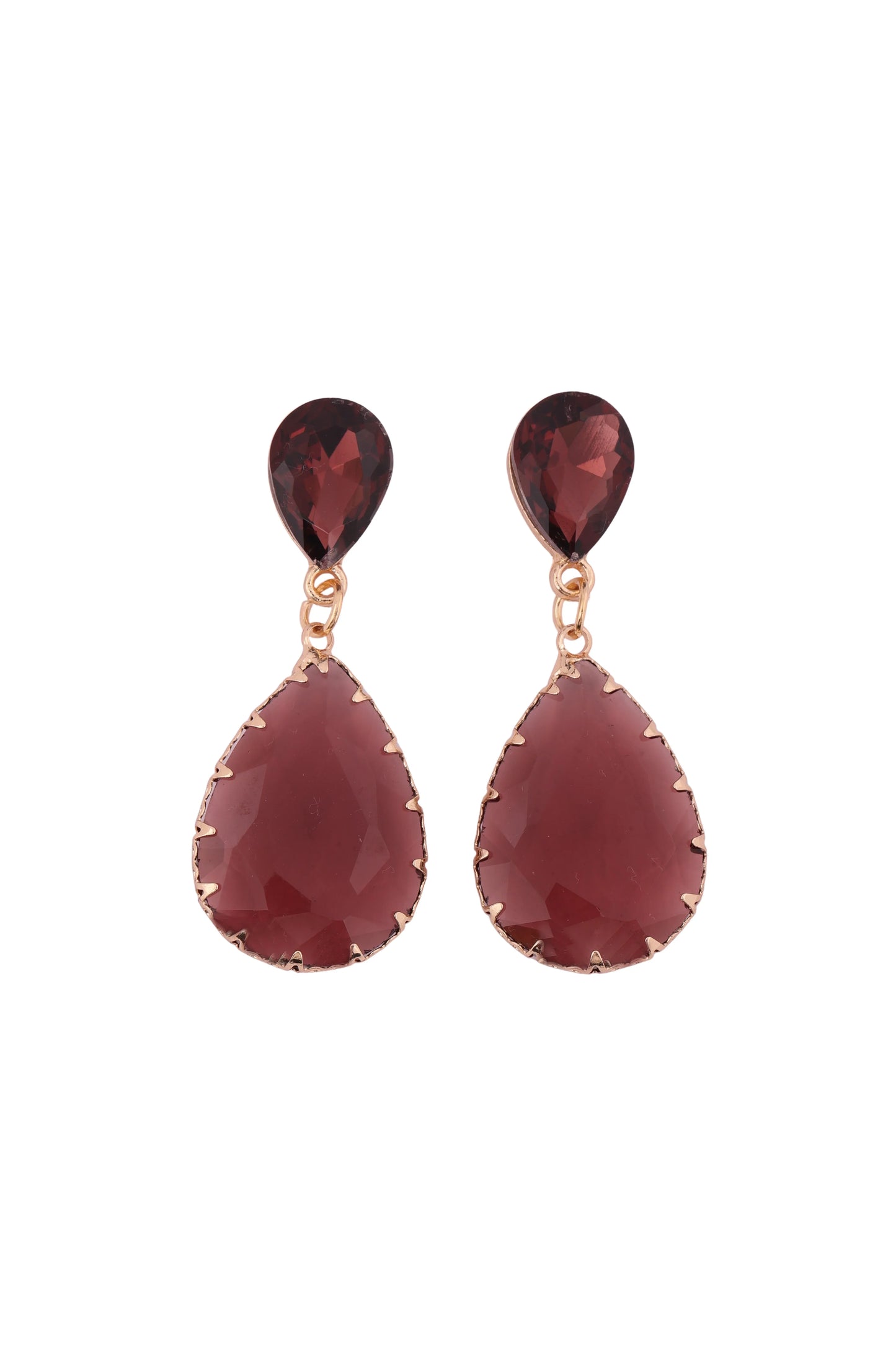 Rose Gold Plated Garnet Drop Earrings - Amulya Gems