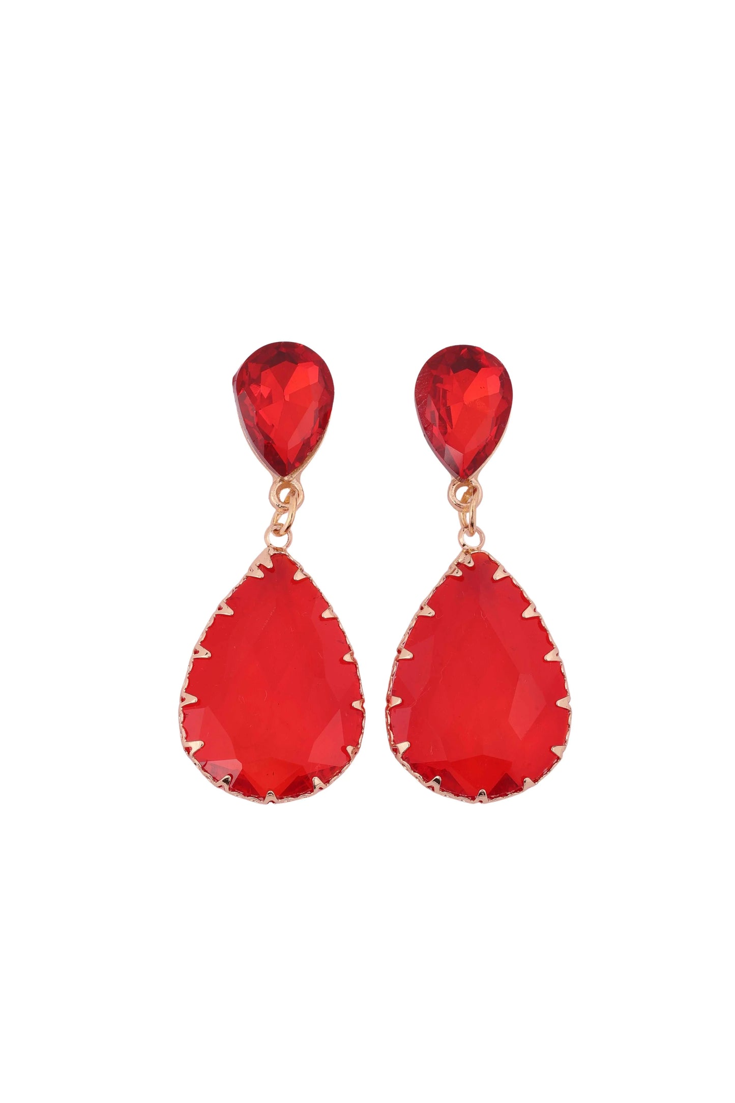 Rose Gold Plated Red Crystal Drop Earrings - Amulya Gems