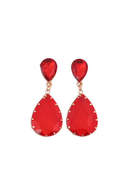 Rose Gold Plated Red Crystal Drop Earrings - Amulya Gems