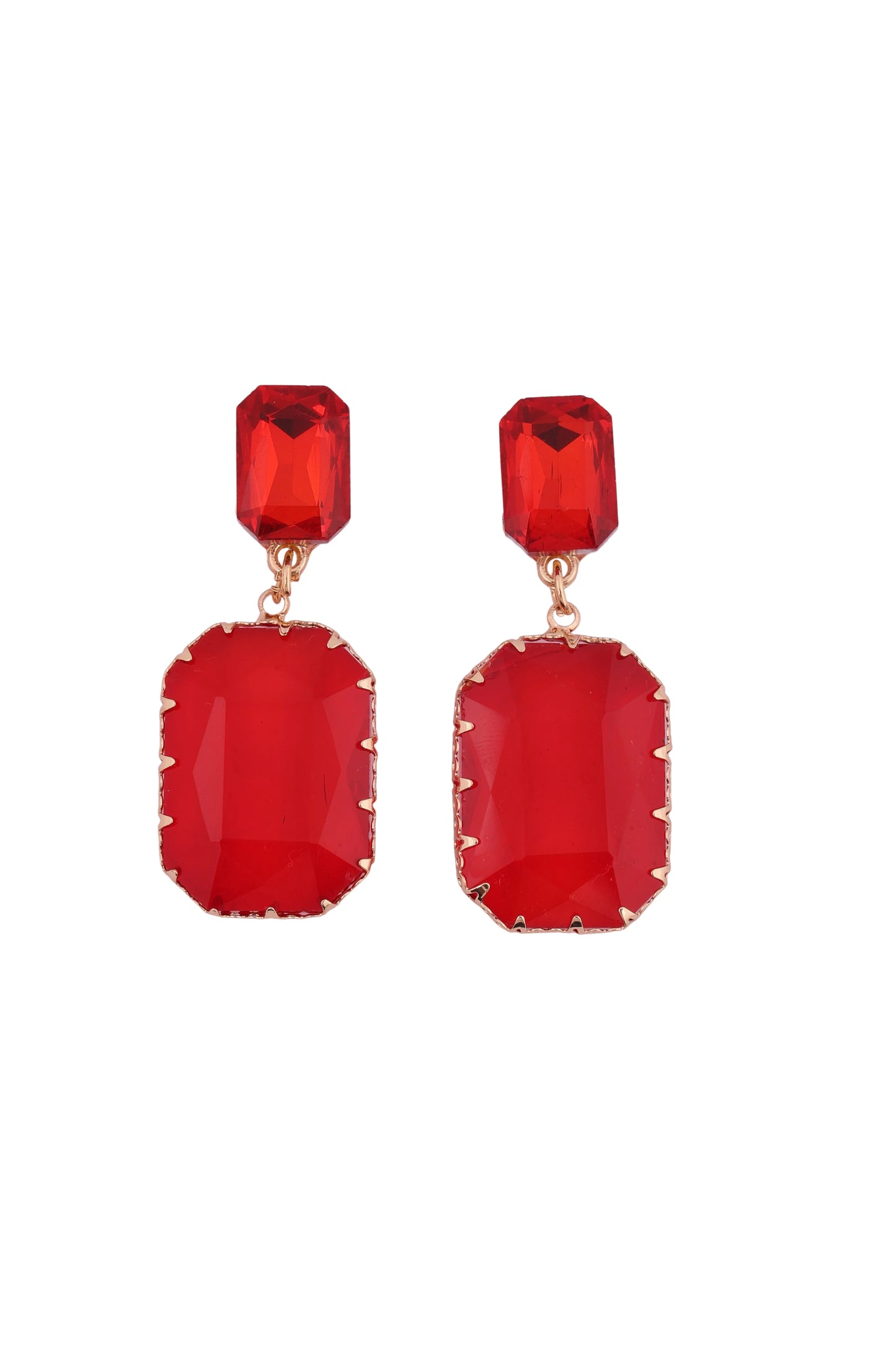 Bold Red Crystal Drop Earrings - Amulya Gems
