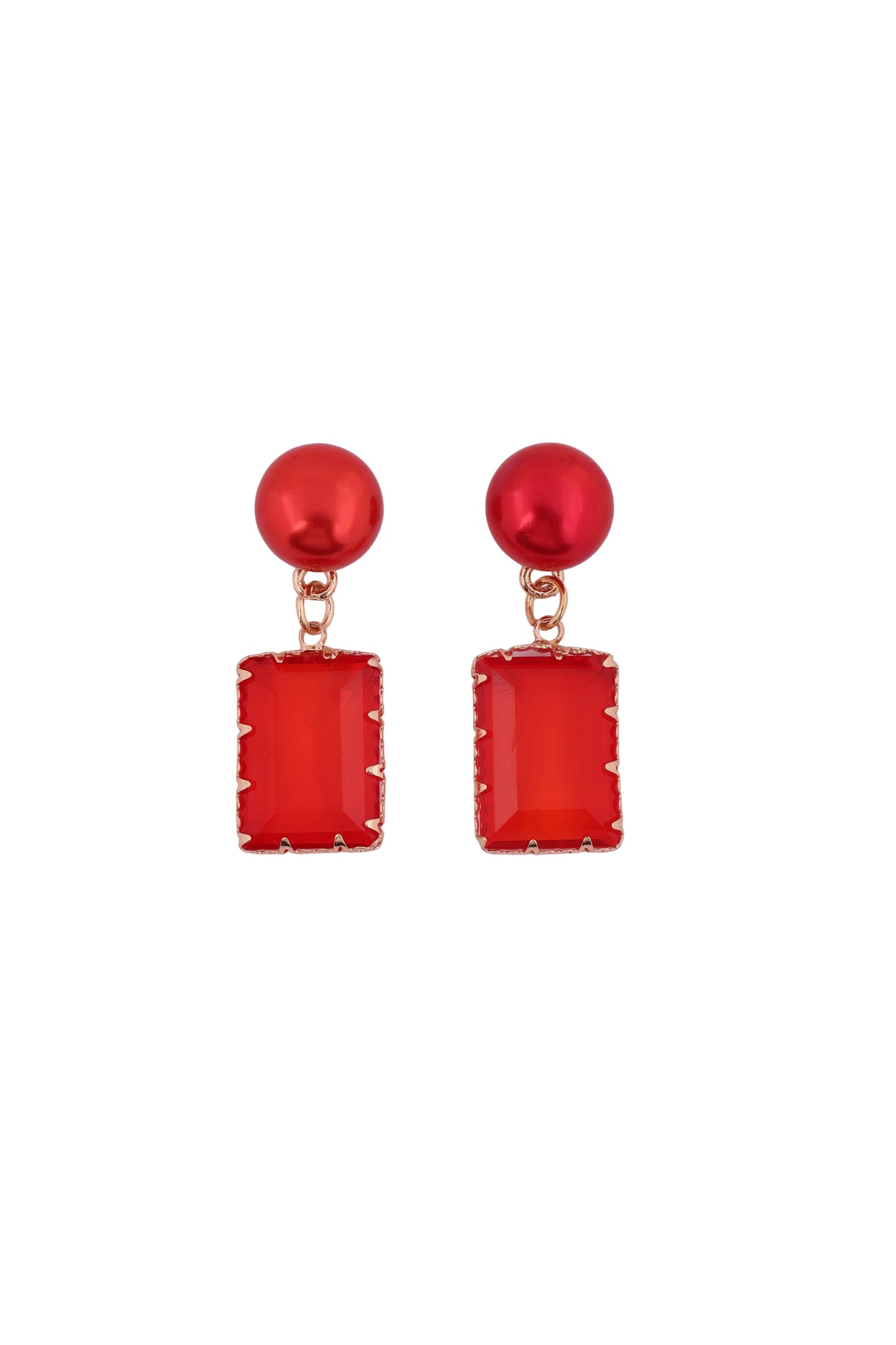 Fiery Red Statement Drop Earrings - Amulya Gems