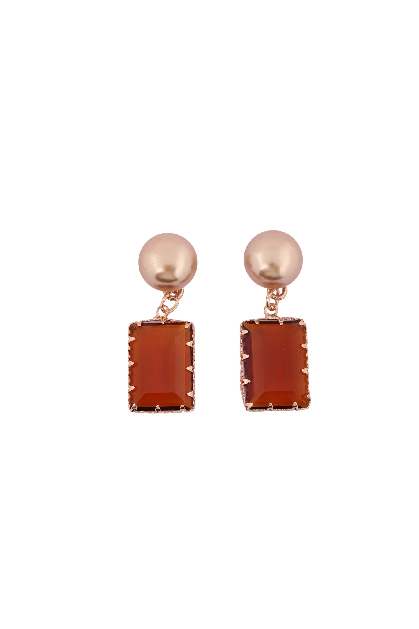 Elegant Rose Gold & Amber Drop Earrings - Amulya Gems