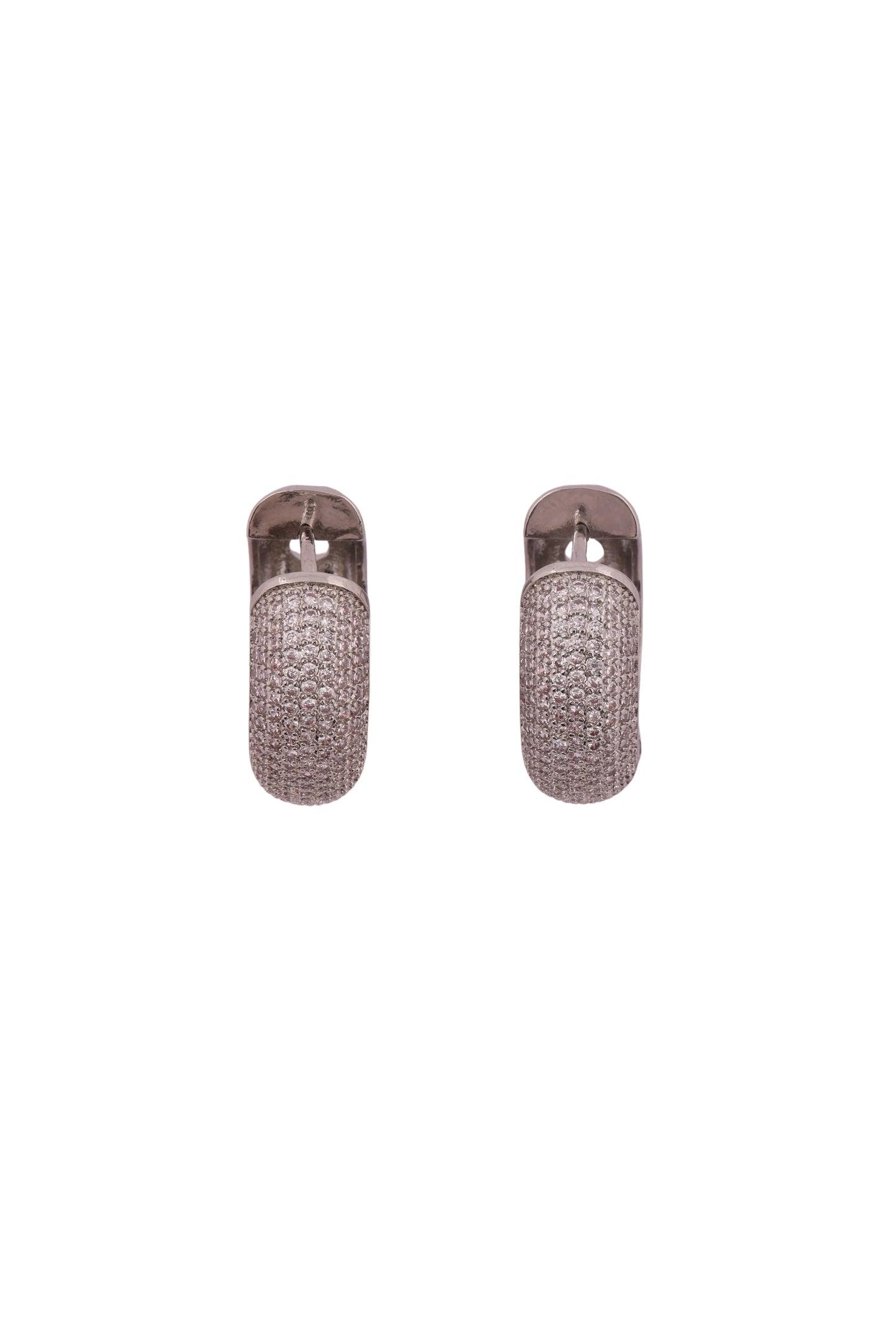 Sparkling Pave Hoop Earrings in White Gold - Amulya Gems