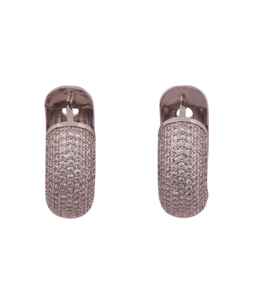 Sparkling Pave Hoop Earrings in White Gold