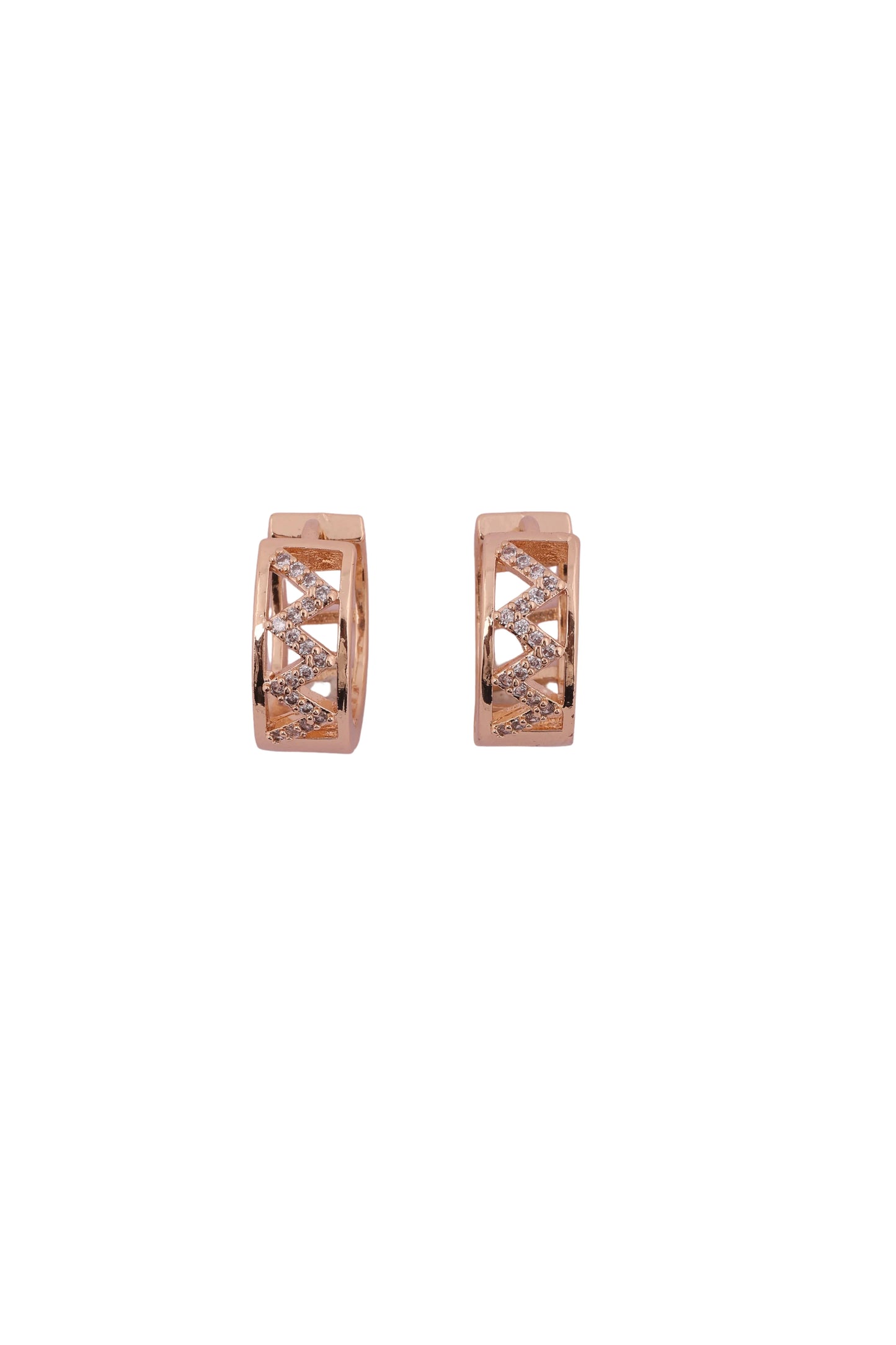 Elegant Rose Gold Plated Geometric Huggie Earrings - Amulya Gems