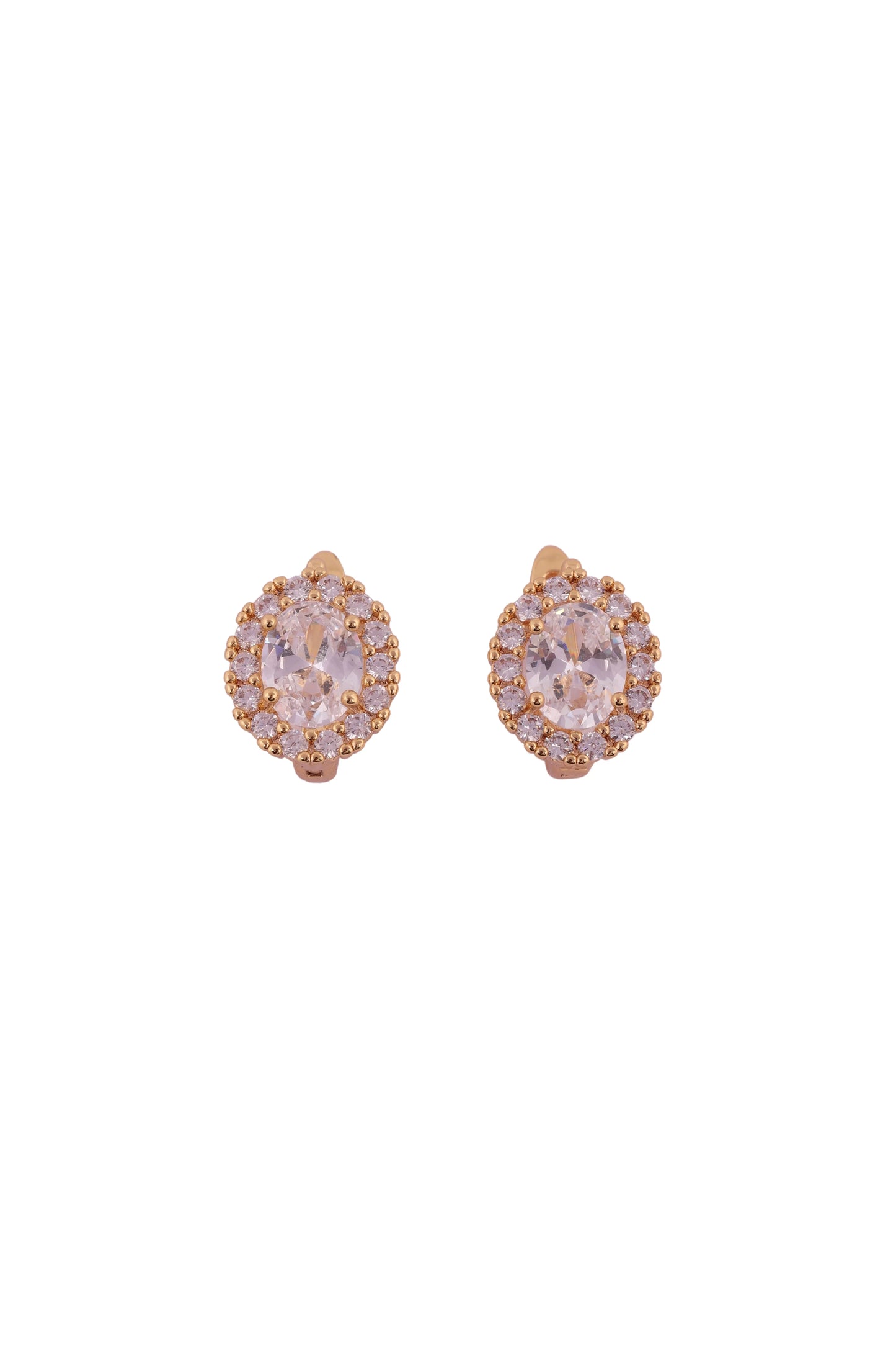 Gold-Tone Oval Halo Stud Earrings with Sparkling Crystal Center - Amulya Gems