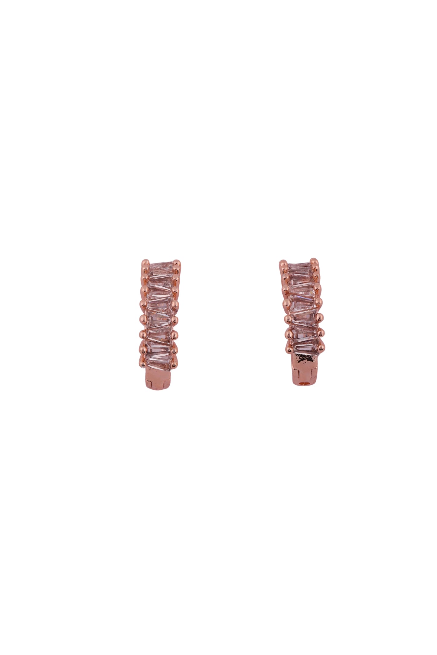 Sleek Rose Gold Baguette Crystal Stud Earrings - Amulya Gems