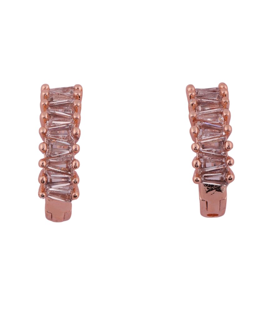 Sleek Rose Gold Baguette Crystal Stud Earrings