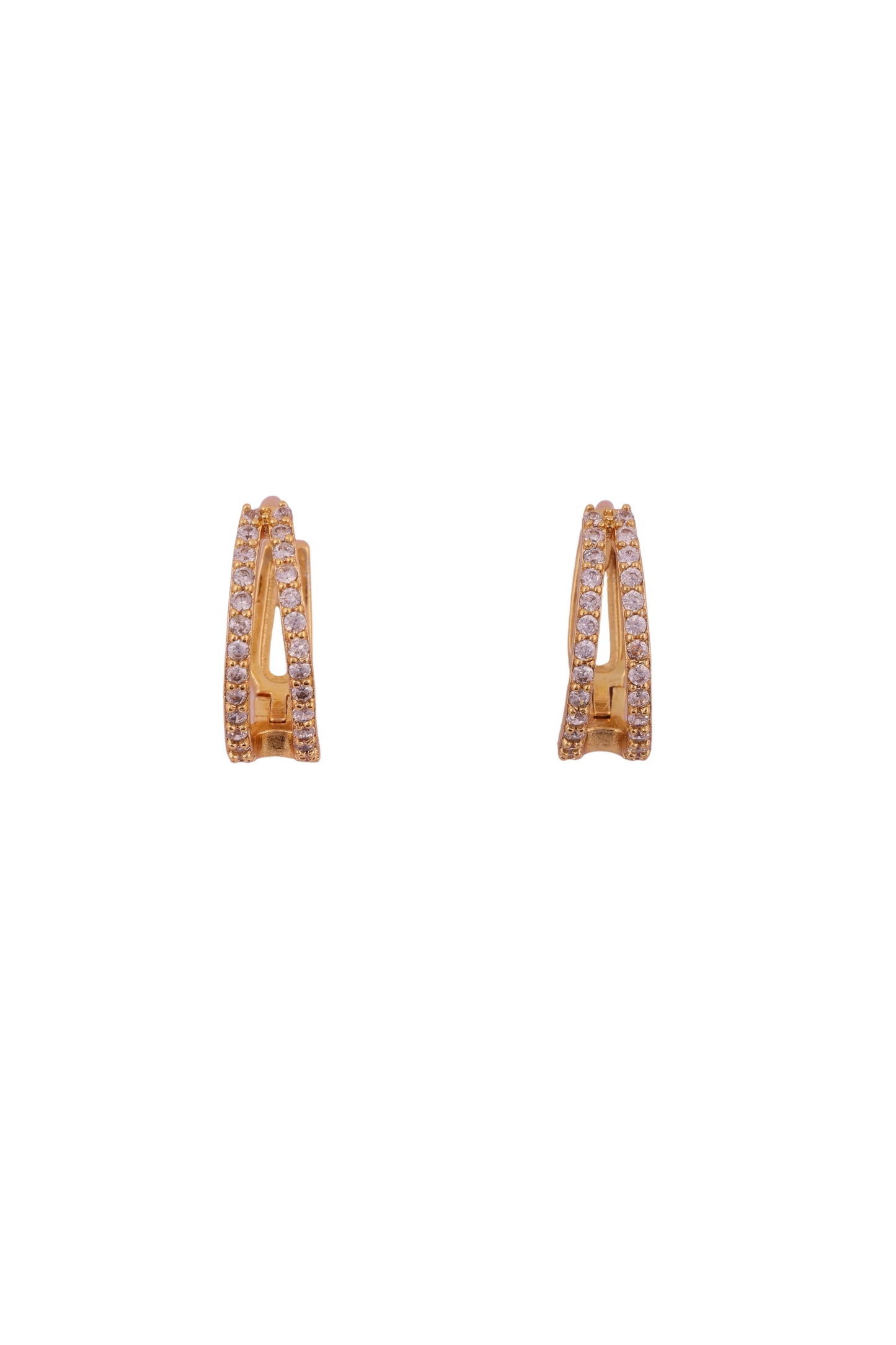 Dazzling Gold-Tone Double Row Crystal Huggie Earrings - Amulya Gems