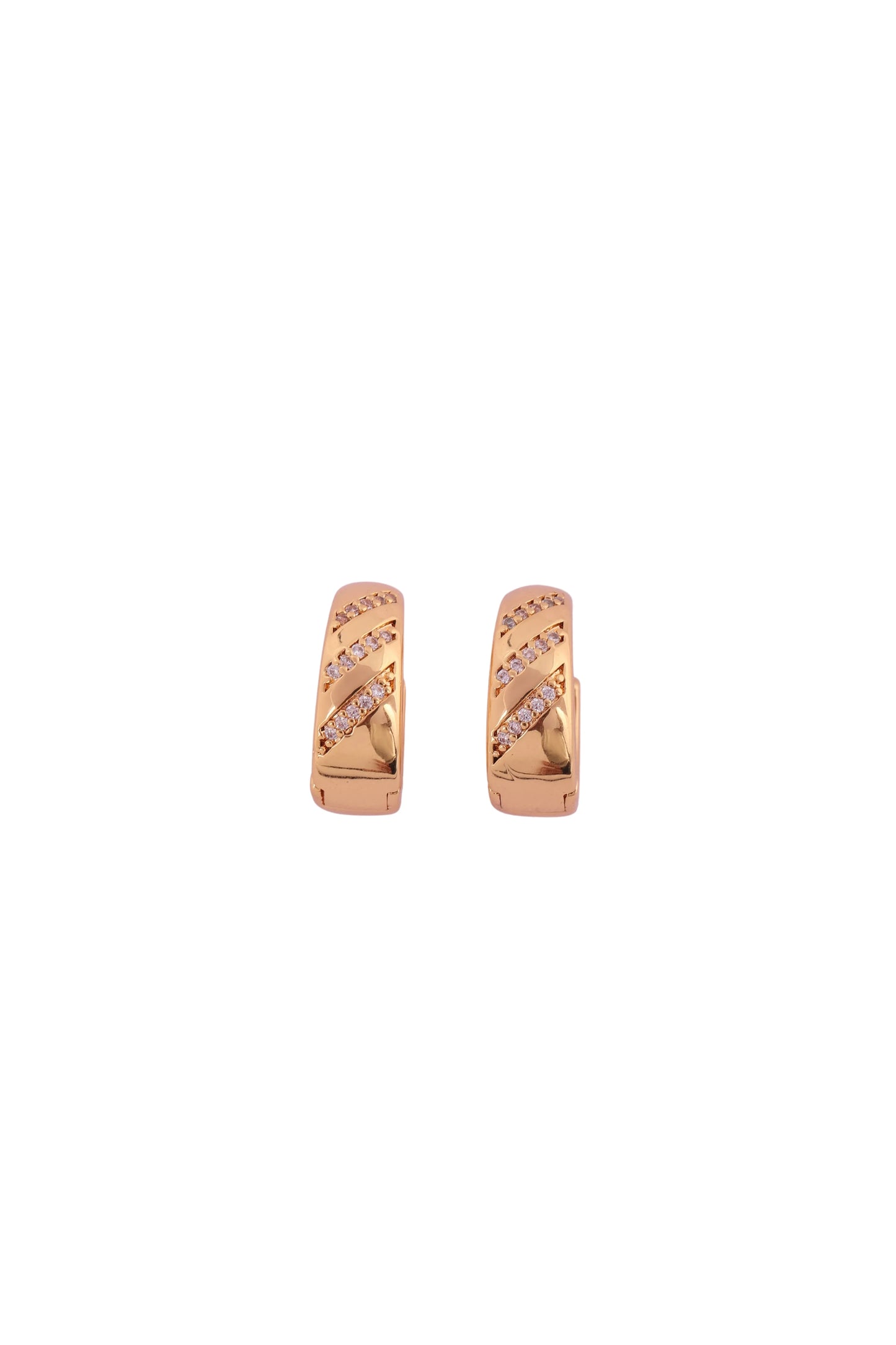 Sleek Gold-Plated Earrings with Crisscross Diamond Accents - Amulya Gems