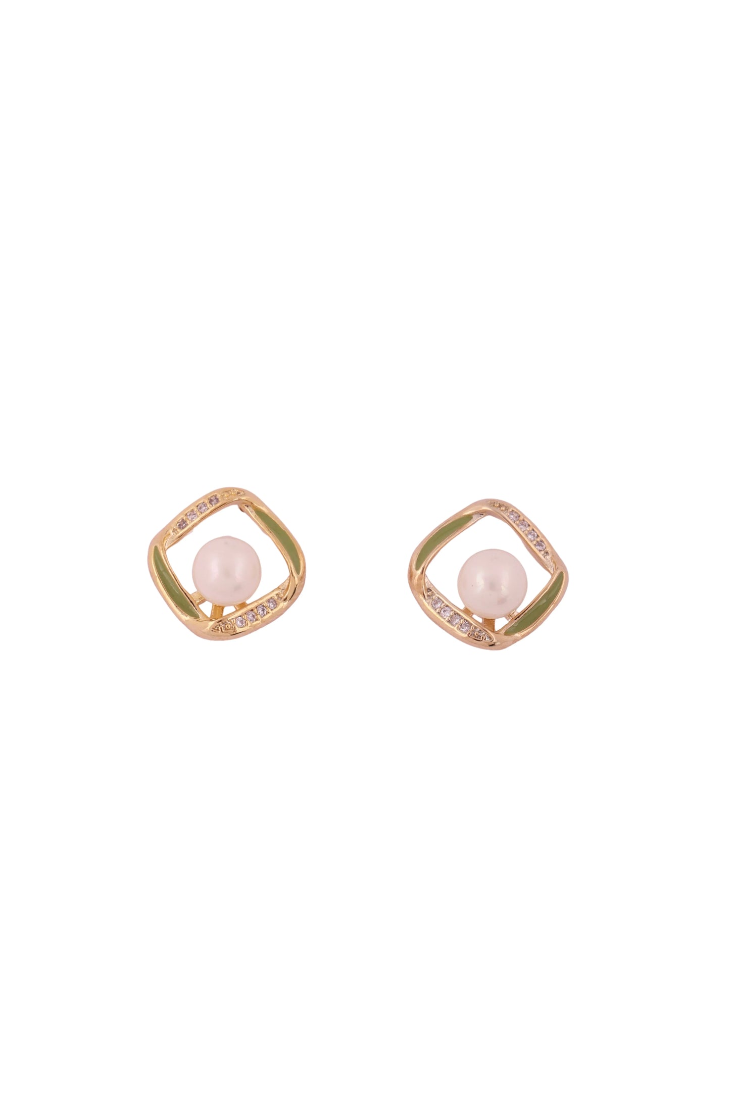 Graceful Pearl & Enamel Gold-Toned Stud Earrings - Amulya Gems