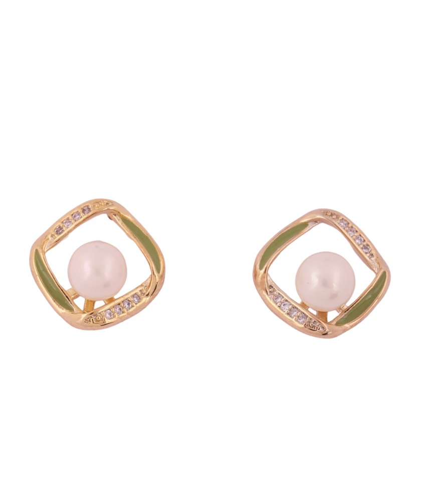 Graceful Pearl & Enamel Gold-Toned Stud Earrings