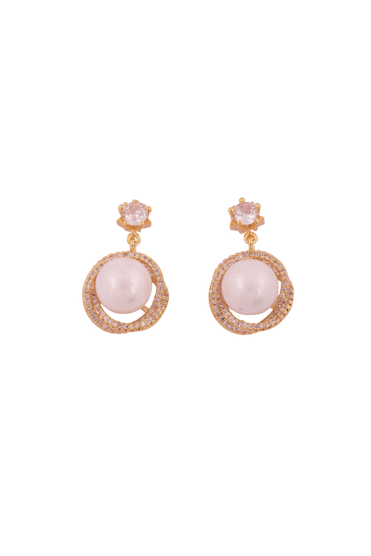 Elegant Pearl & Zircon Halo Drop Earrings - Amulya Gems