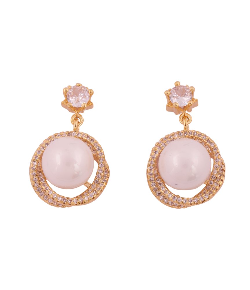 Elegant Pearl & Zircon Halo Drop Earrings
