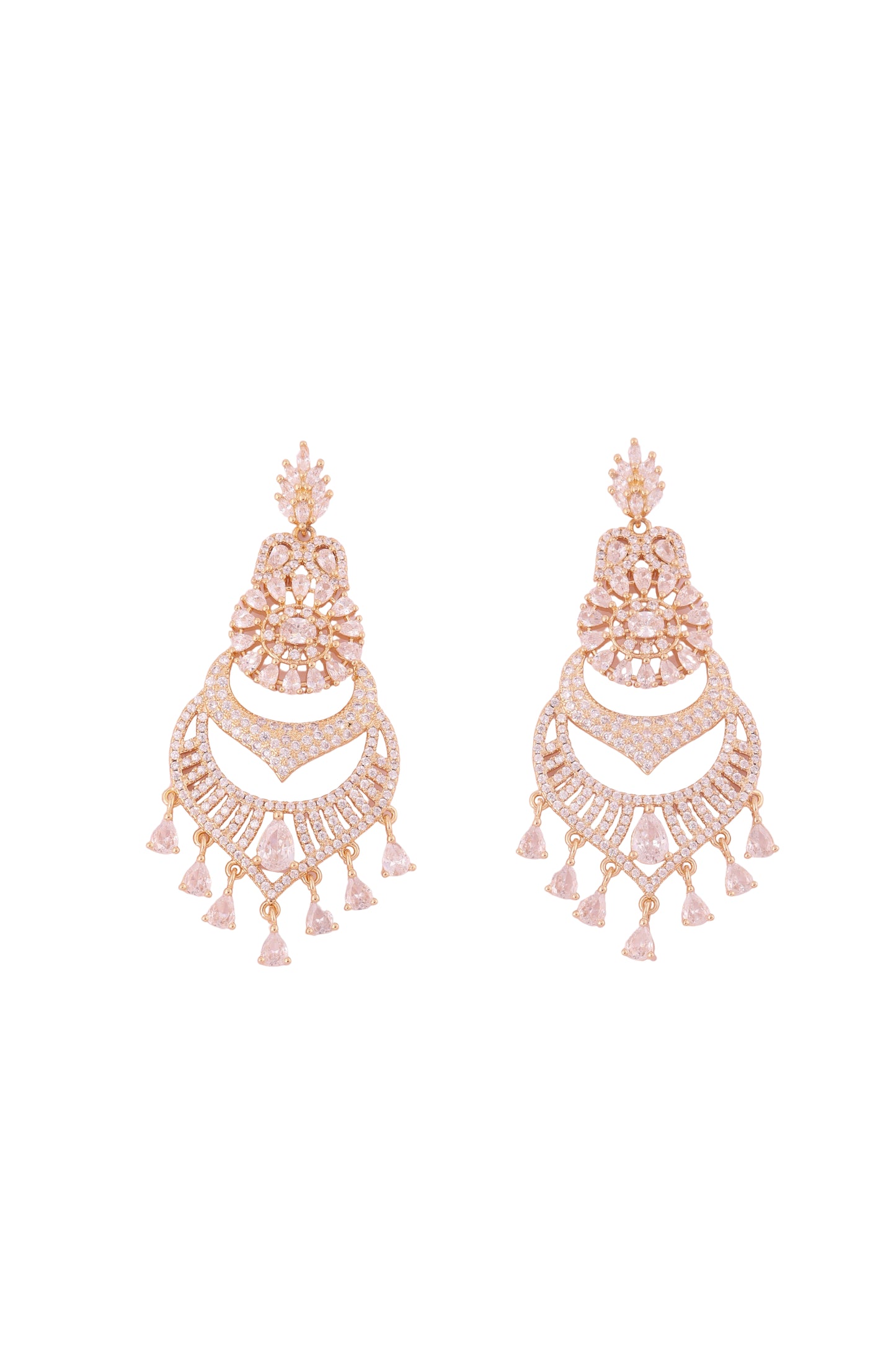 Opulent Rose Gold Chandbali Earrings - Amulya Gems
