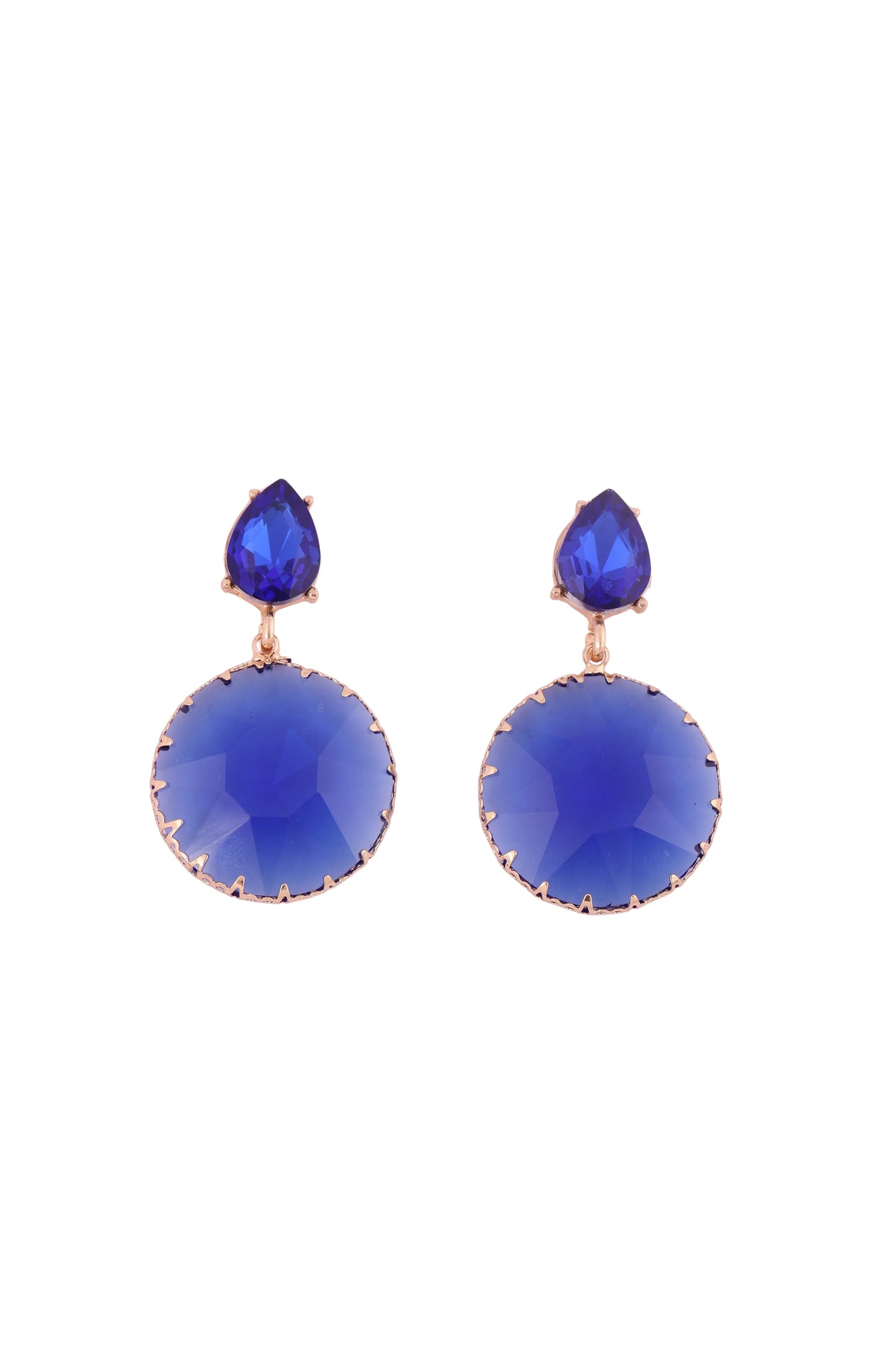 Royal Blue Statement Drop Earrings with Teardrop Accent - Amulya Gems