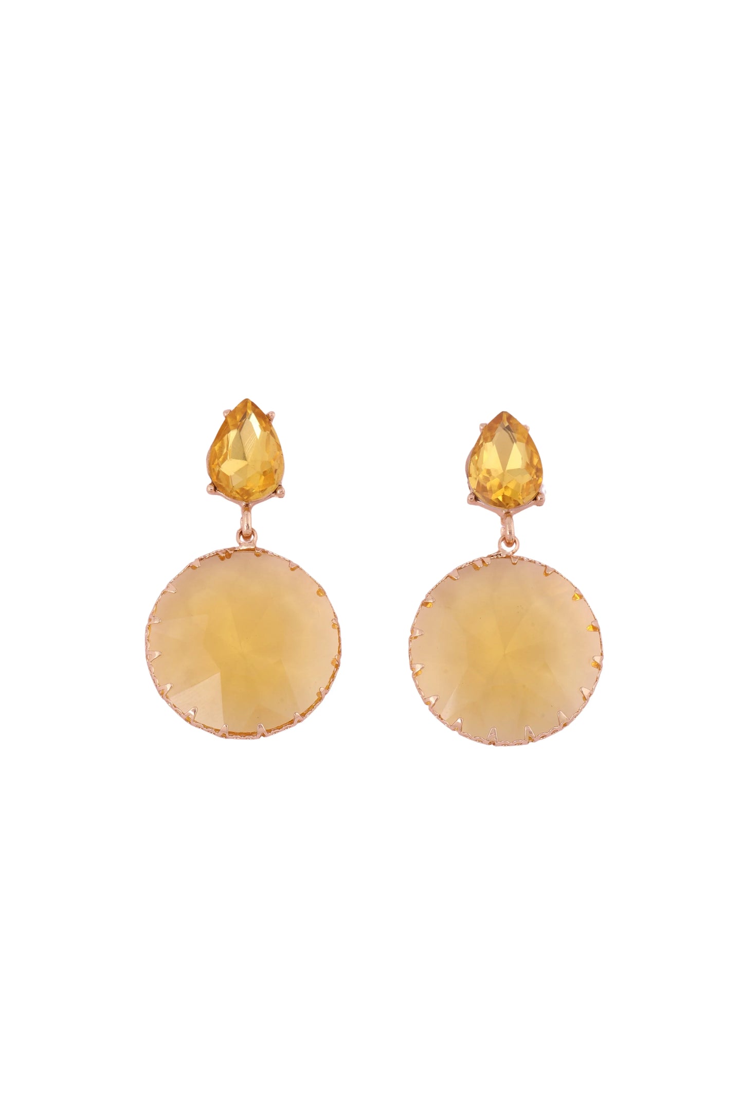 Sunny Yellow Statement Drop Earrings with Teardrop Top - Amulya Gems