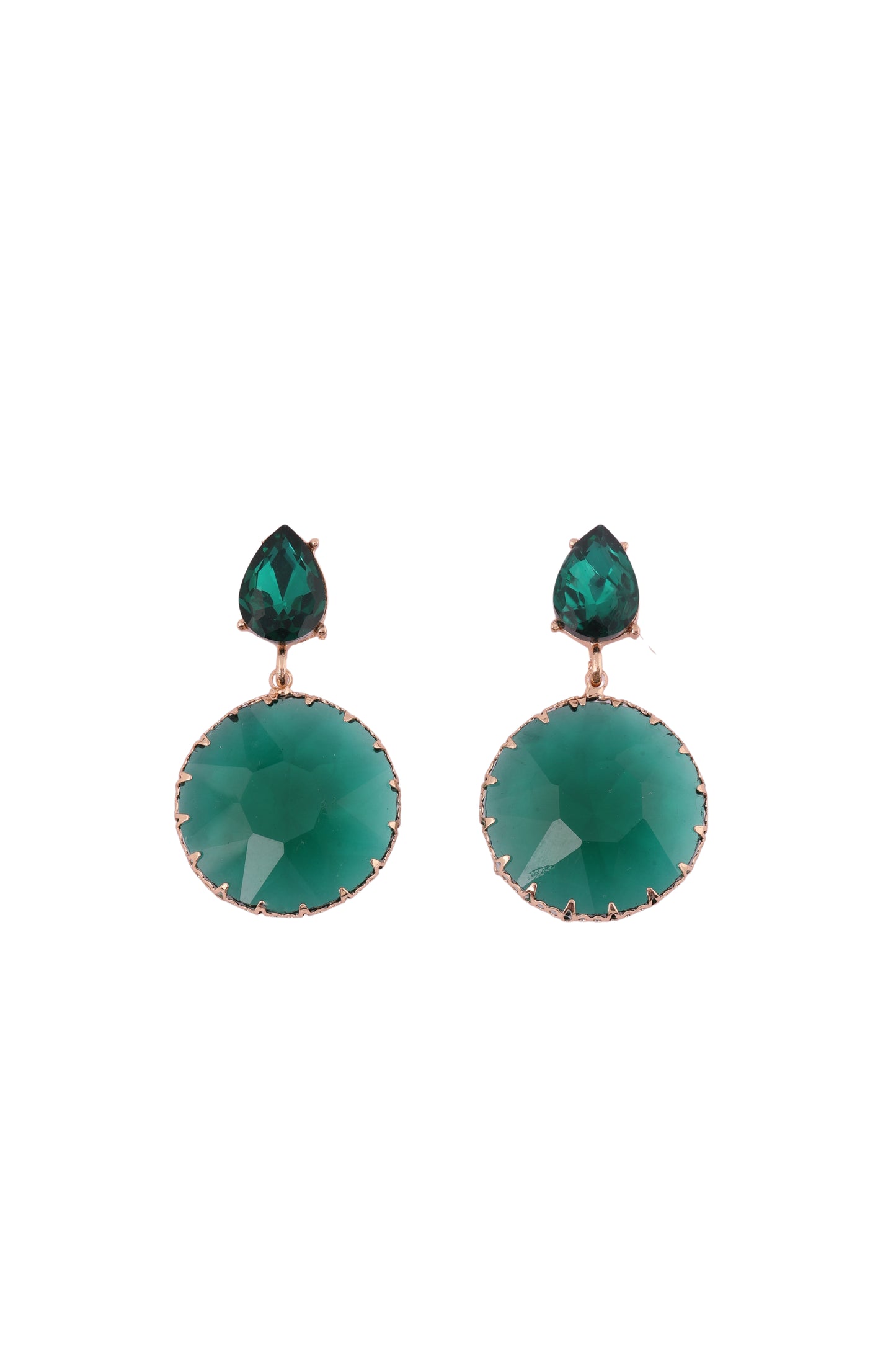 Emerald Green Teardrop and Round Drop Earrings - Amulya Gems