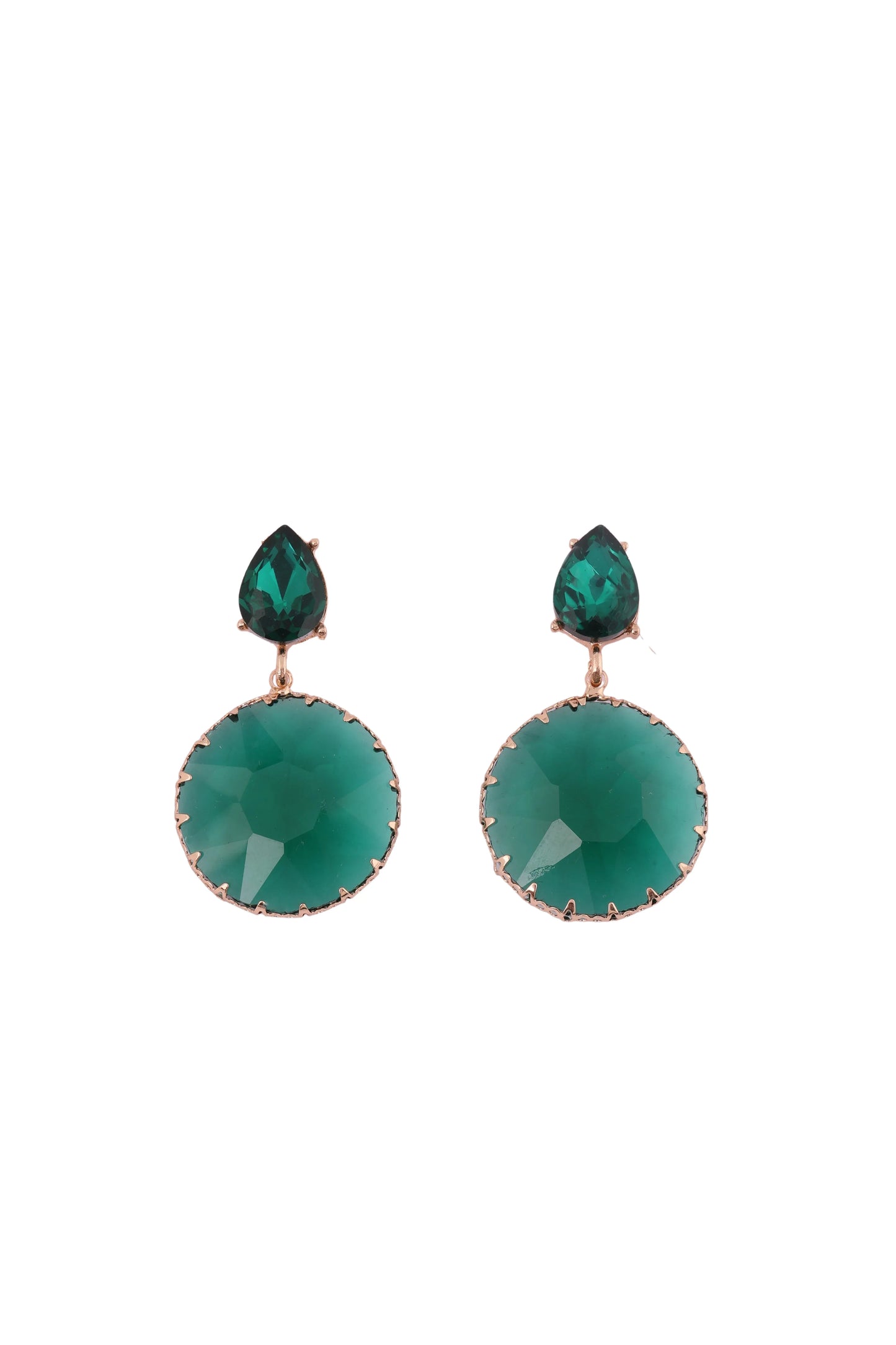 Emerald Green Teardrop and Round Drop Earrings - Amulya Gems