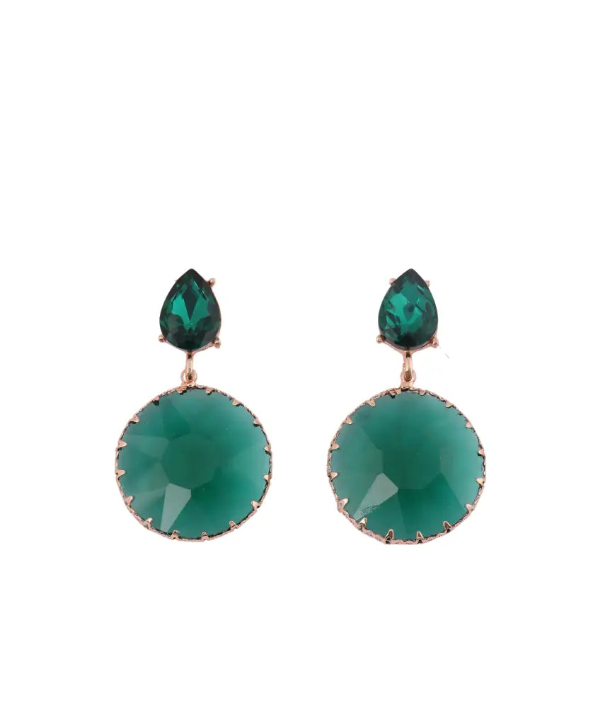 Emerald Green Teardrop and Round Drop Earrings