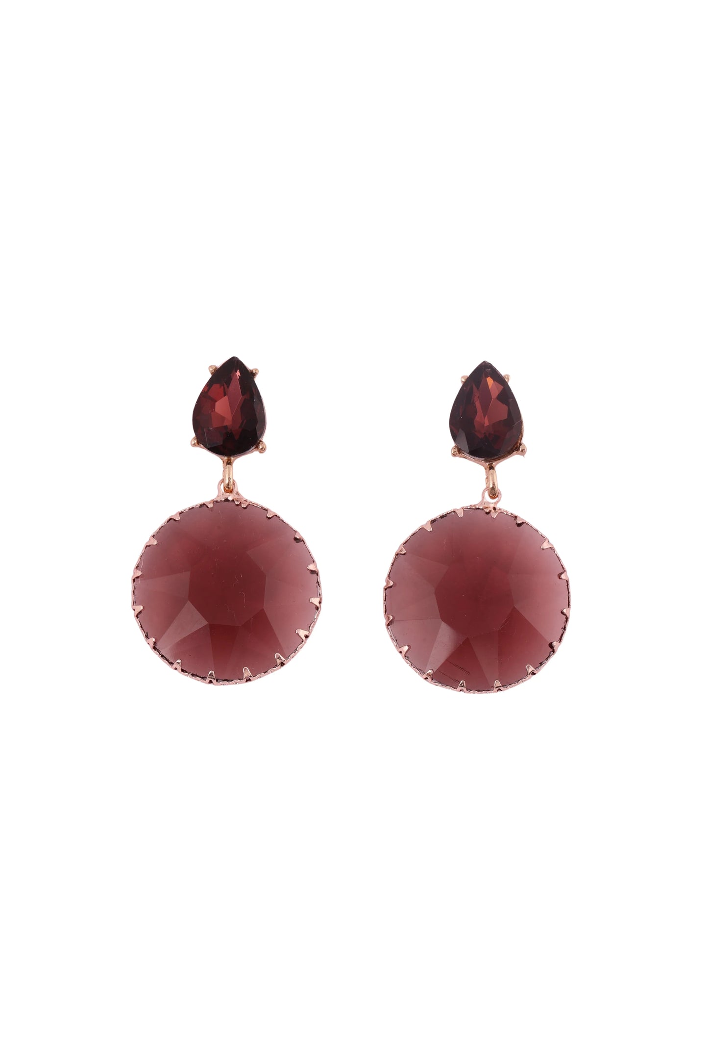 Garnet Red Teardrop and Round Drop Earrings - Amulya Gems