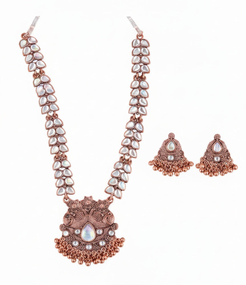 Antique Copper Finish Kundan Necklace Set