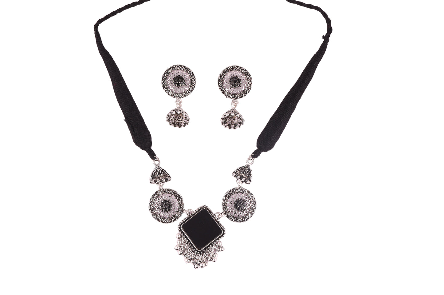 Black Thread Tribal Oxidised Necklace Set