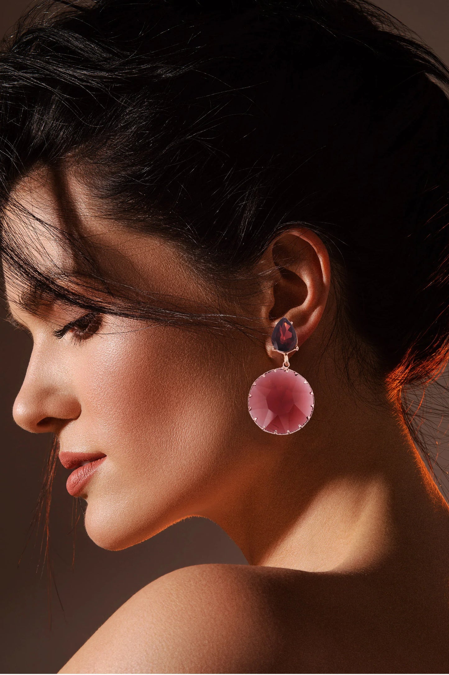 Garnet Red Teardrop and Round Drop Earrings - Amulya Gems