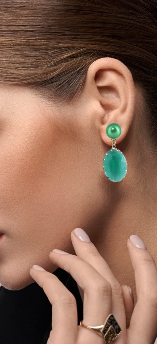 Emerald Elegance Pearl Drop Earrings - Amulya Gems