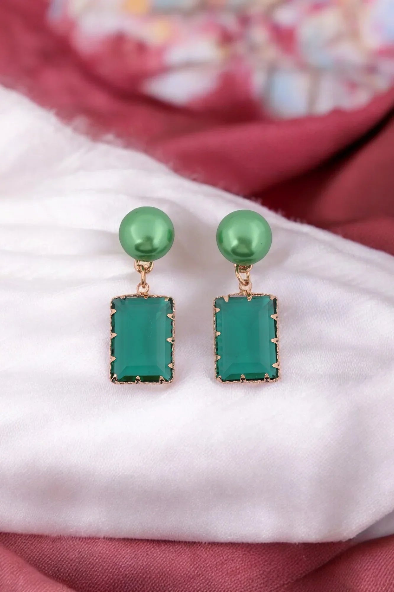 Elegant Emerald Green Drop Earrings - Amulya Gems
