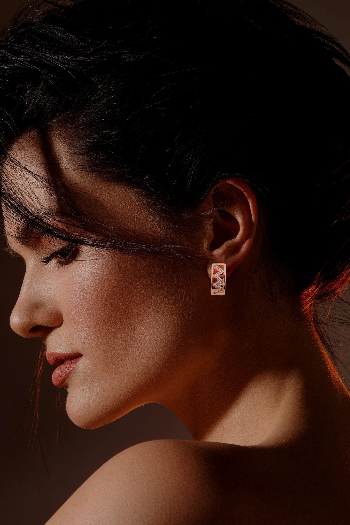 Elegant Rose Gold Plated Geometric Huggie Earrings - Amulya Gems