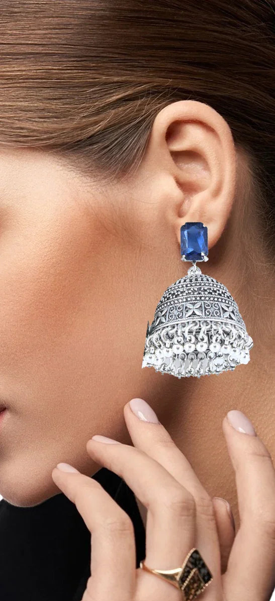 Royal Midnight Jhumka with Deep Blue Stones - Amulya Gems