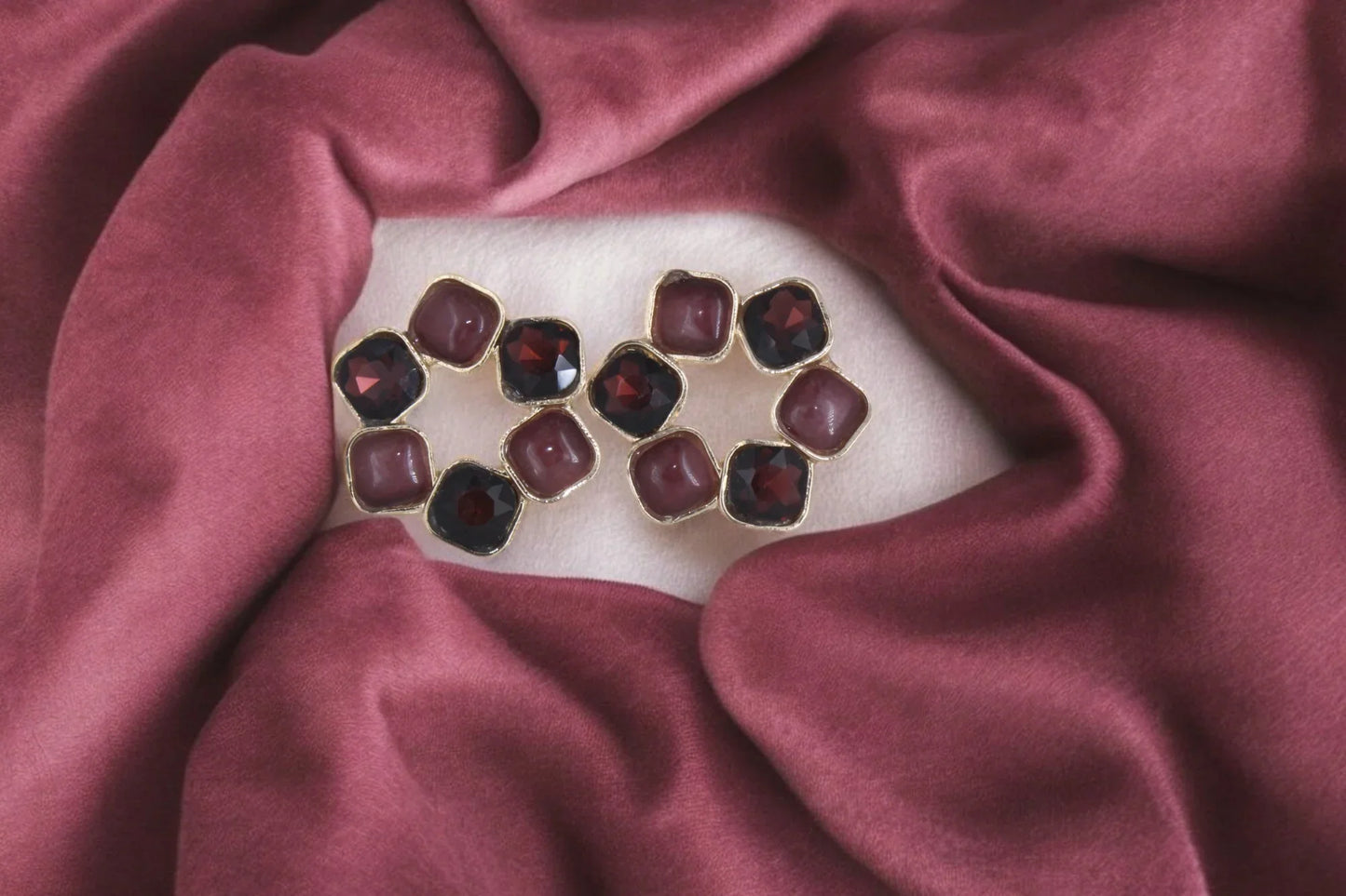 RedMaroon Radiance Stud Earrings - Amulya Gems