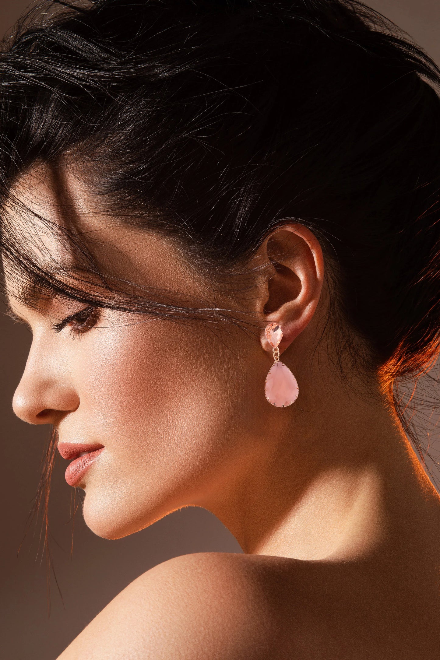 Rose Quartz Drop Earrings - Amulya Gems