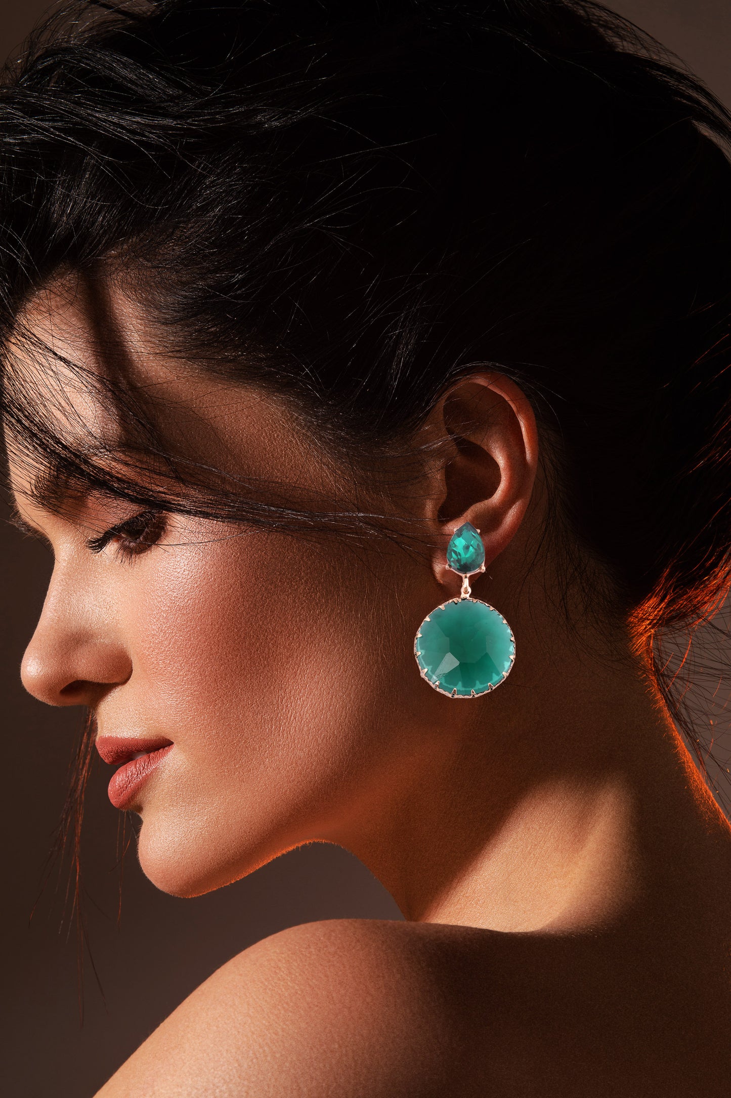 Emerald Green Teardrop and Round Drop Earrings - Amulya Gems