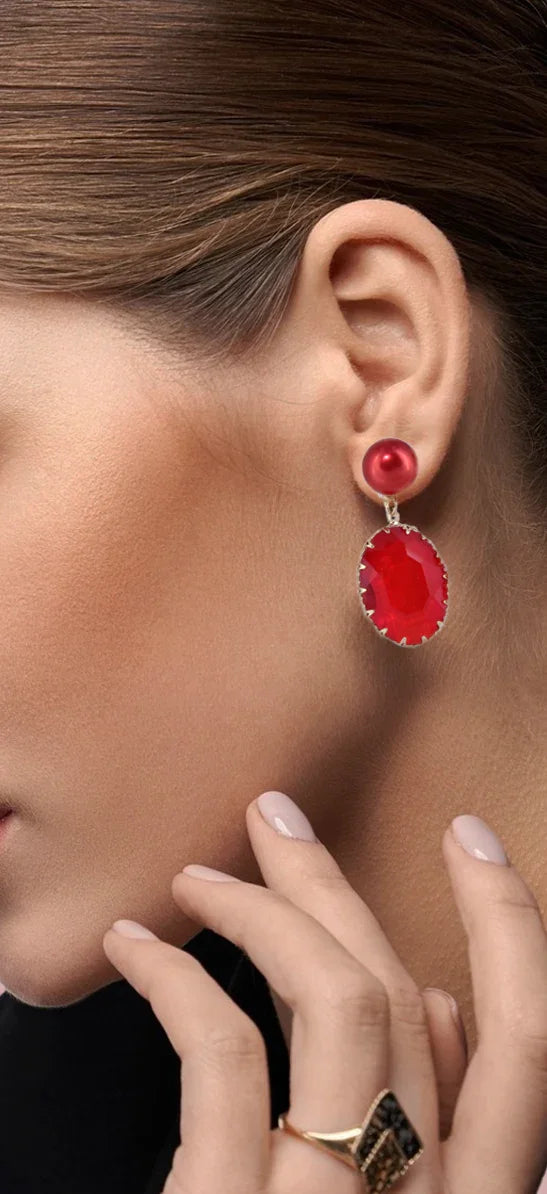 Ruby Radiance Pearl Drop Earrings - Amulya Gems