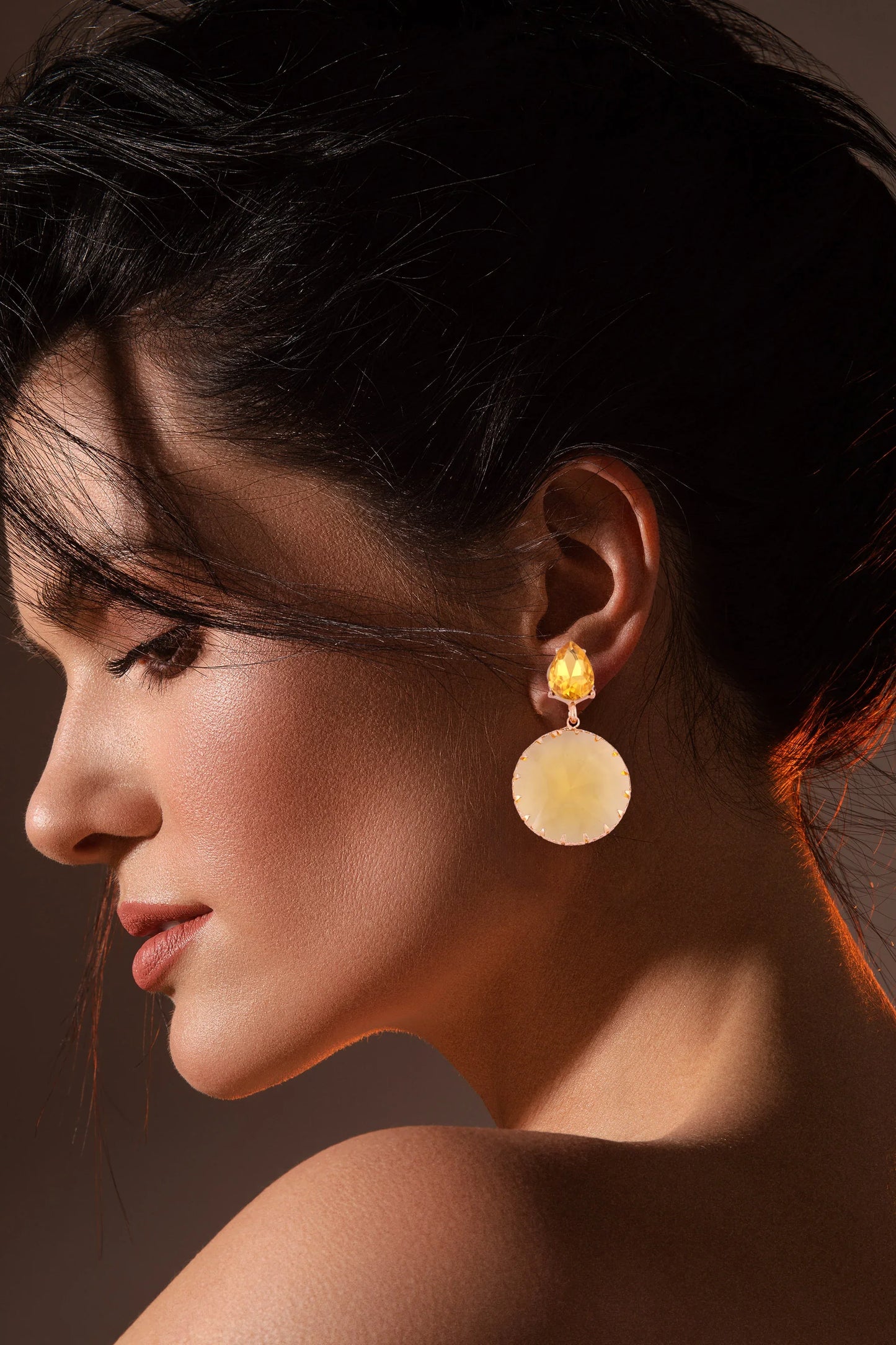 Sunny Yellow Statement Drop Earrings with Teardrop Top - Amulya Gems