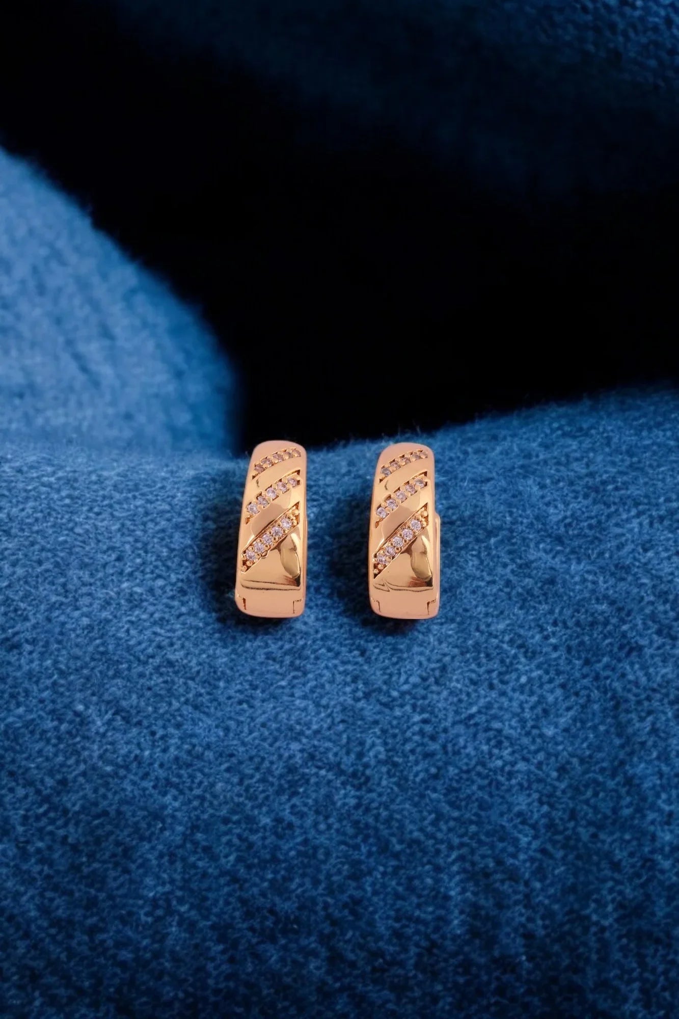Sleek Gold-Plated Earrings with Crisscross Diamond Accents - Amulya Gems
