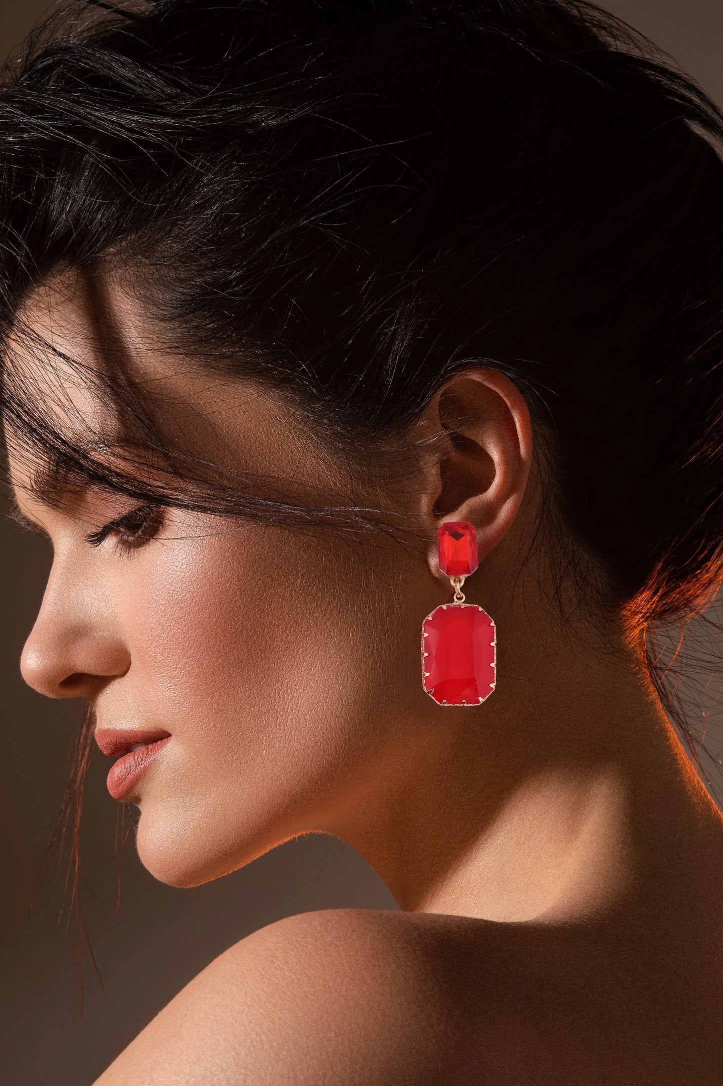 Bold Red Crystal Drop Earrings - Amulya Gems