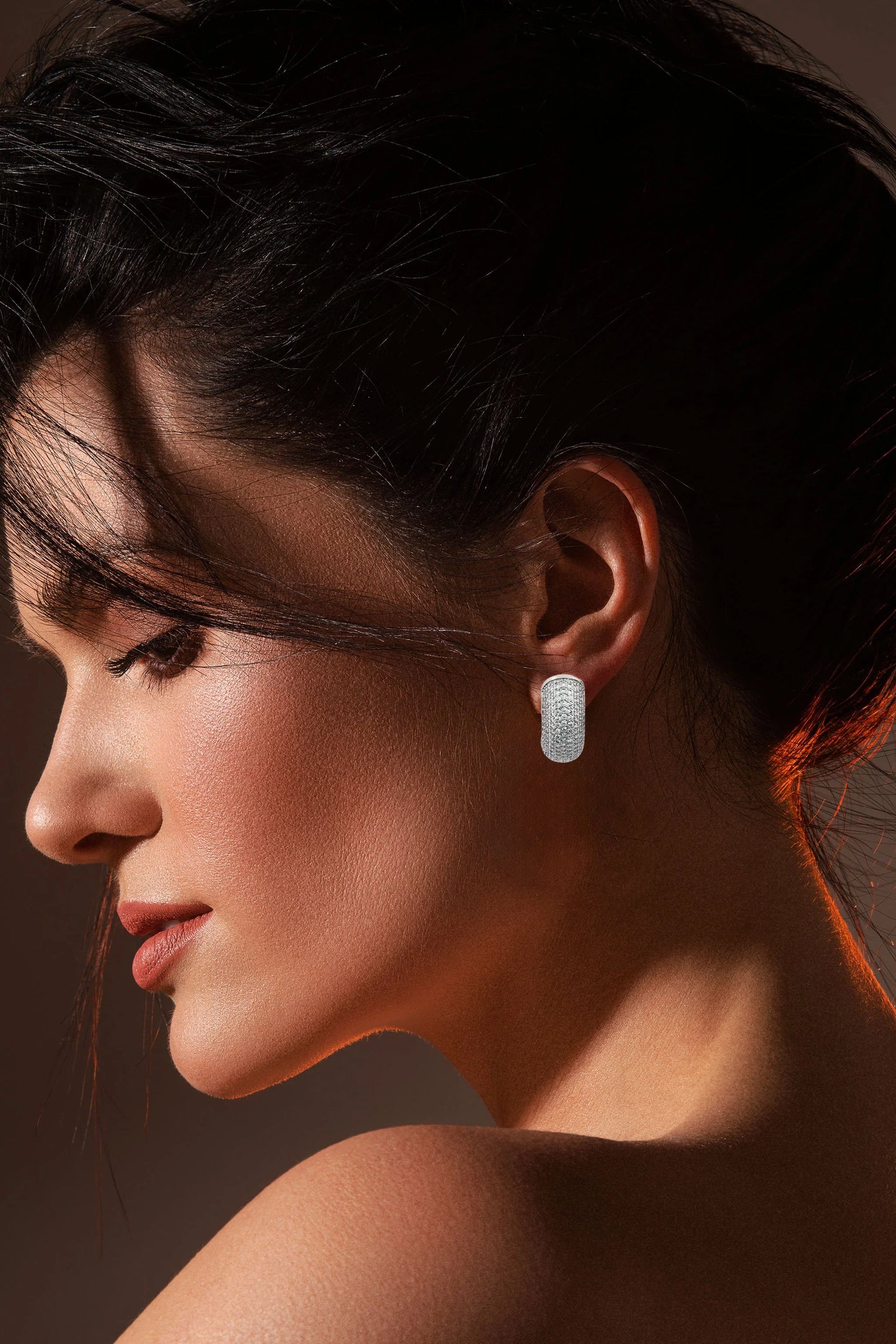 Sparkling Pave Hoop Earrings in White Gold - Amulya Gems