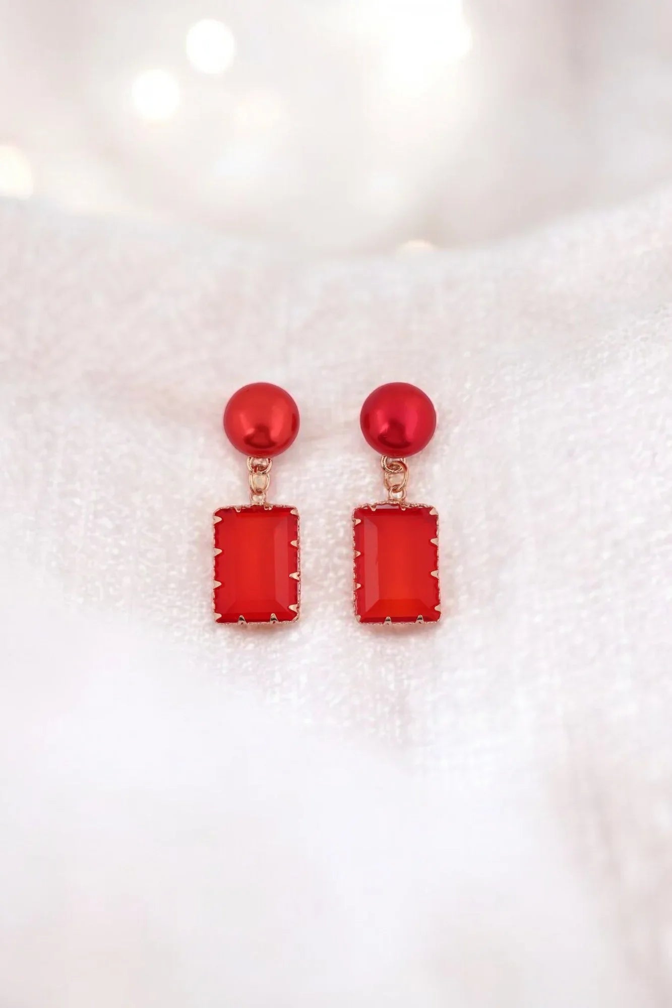 Fiery Red Statement Drop Earrings - Amulya Gems