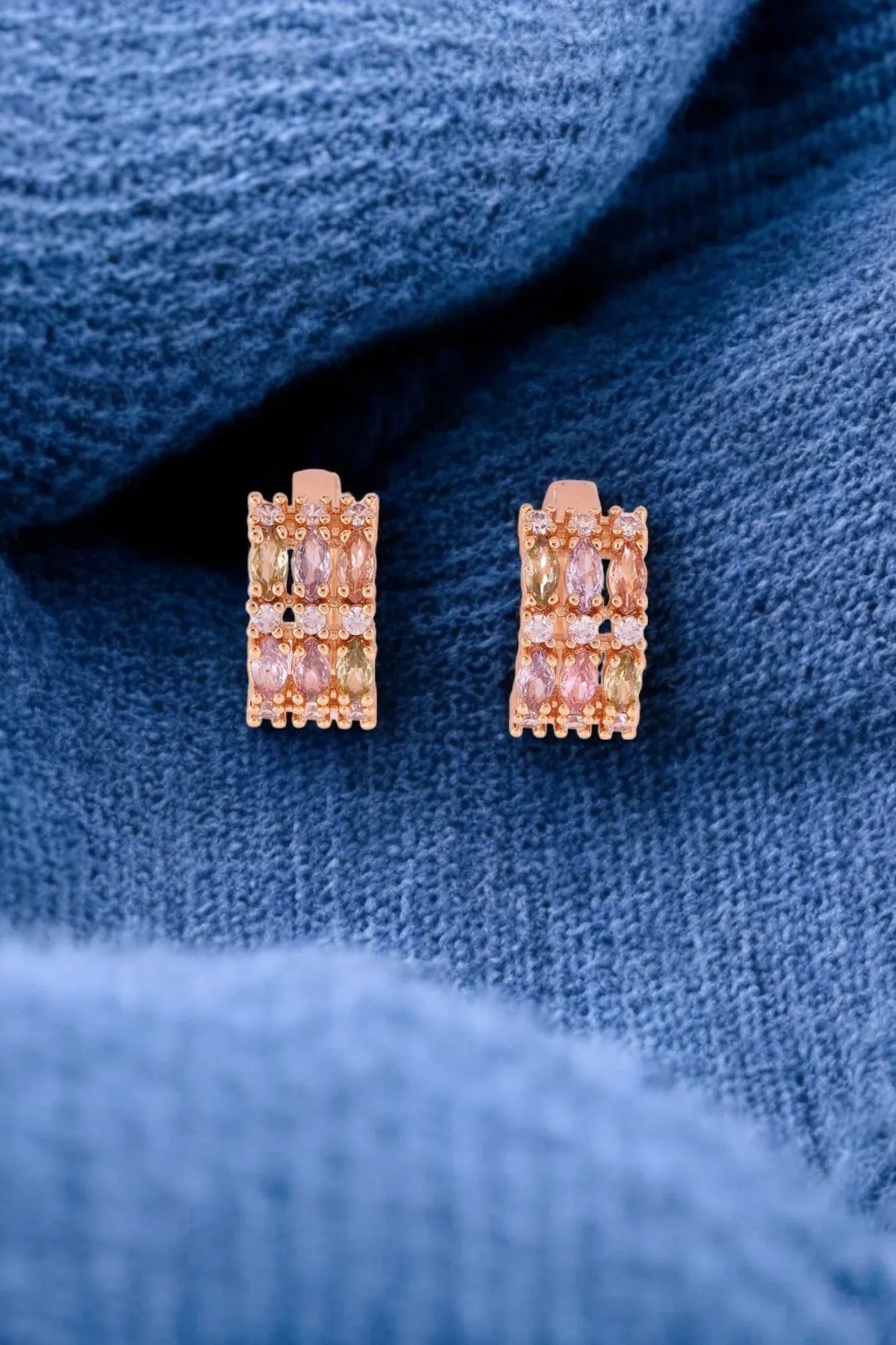 Elegant Rose Gold Multicolor Gemstone Earrings - Amulya Gems