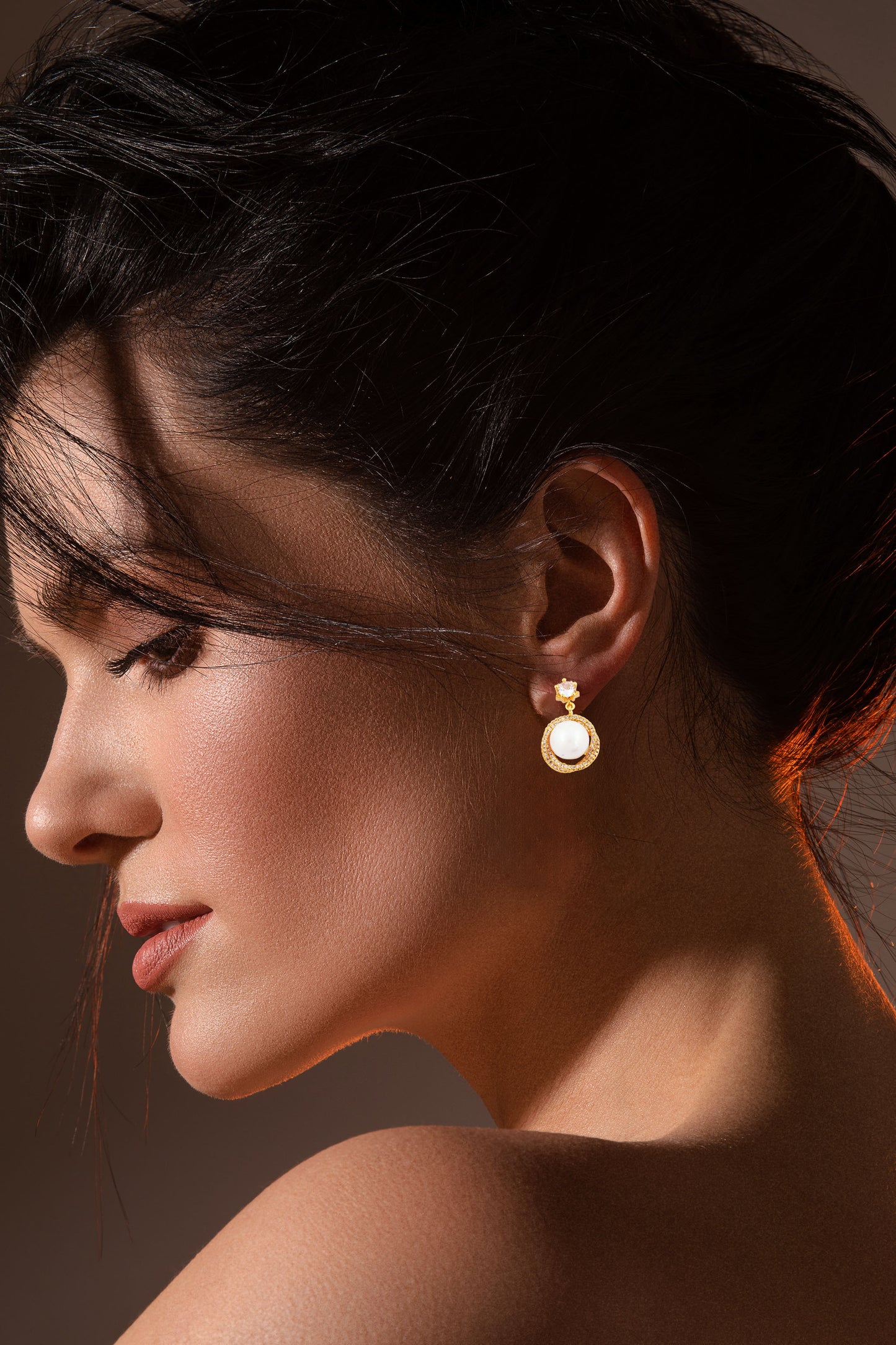Elegant Pearl & Zircon Halo Drop Earrings - Amulya Gems